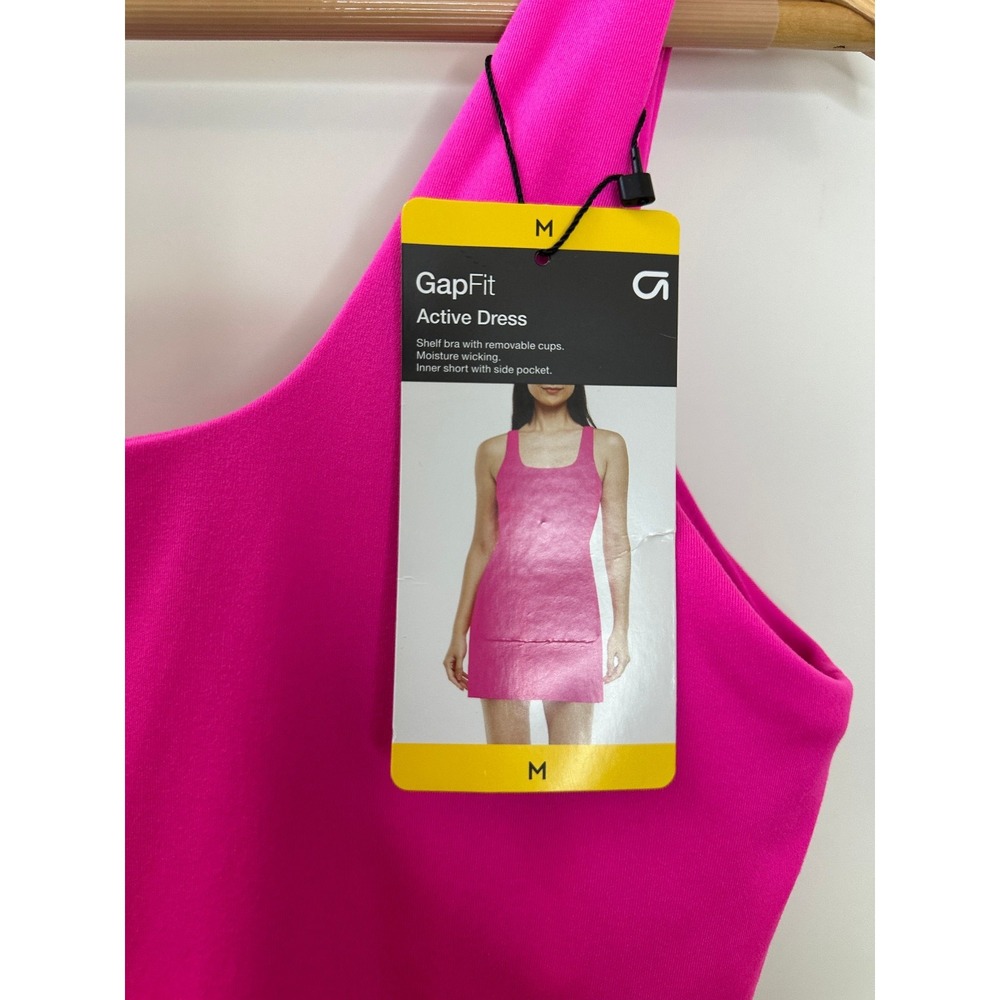 NEW Gap Active Tank Dress Hot Pink Medium GapFit Cup Bra Wicking Pickball Tennis - Picture 4 of 16